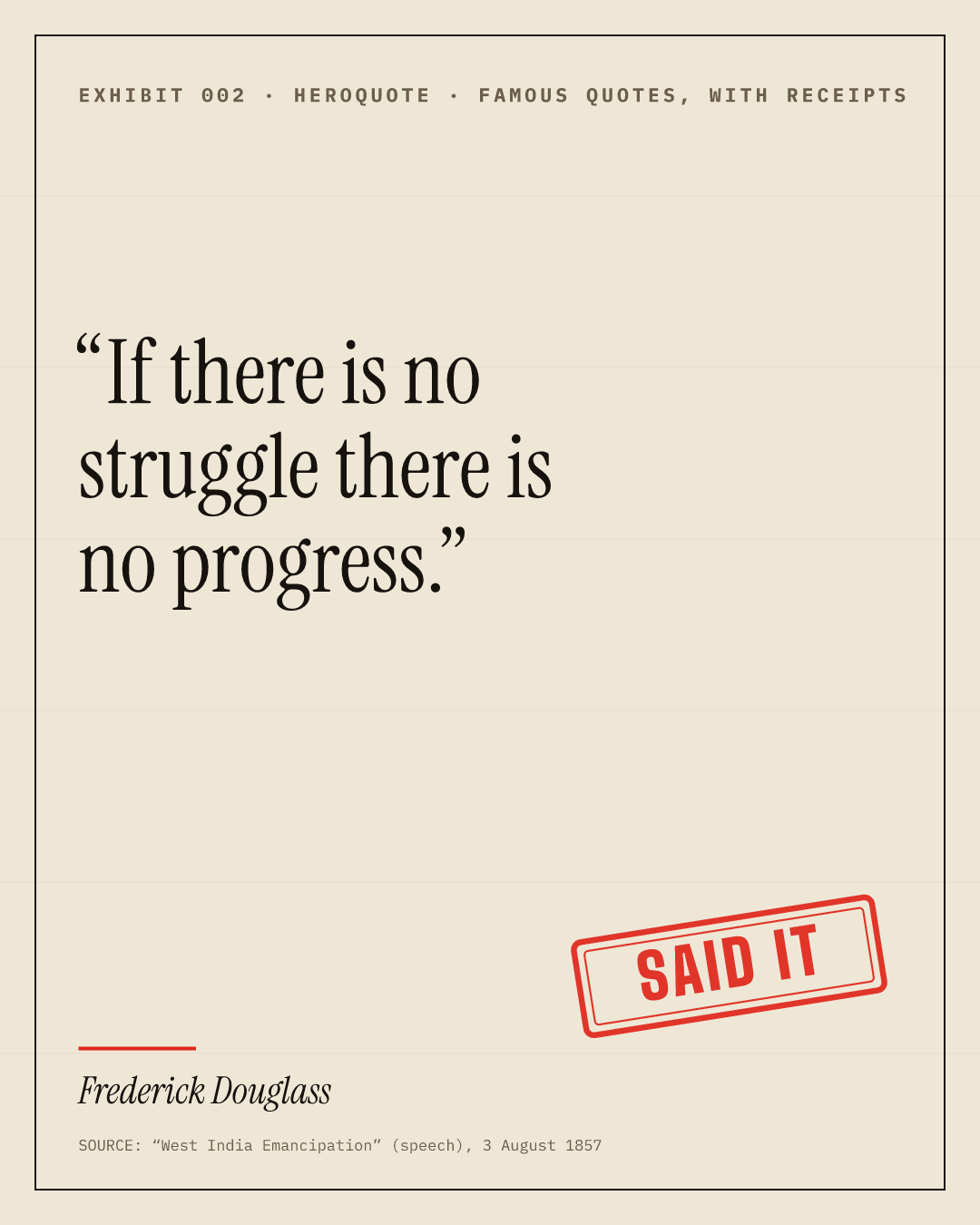Typographic quote card: “If there is no struggle there is no progress.” — Frederick Douglass